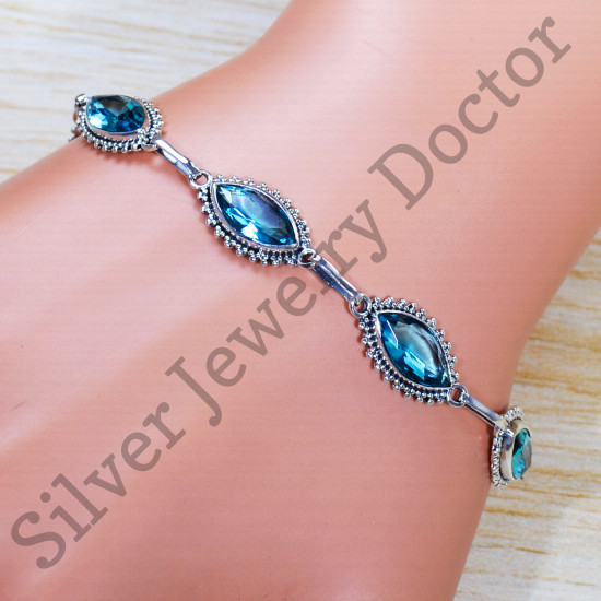 Blue Topaz Gemstone 925 Sterling Silver Casual Wear Jewelry Bracelet SJWBR-447