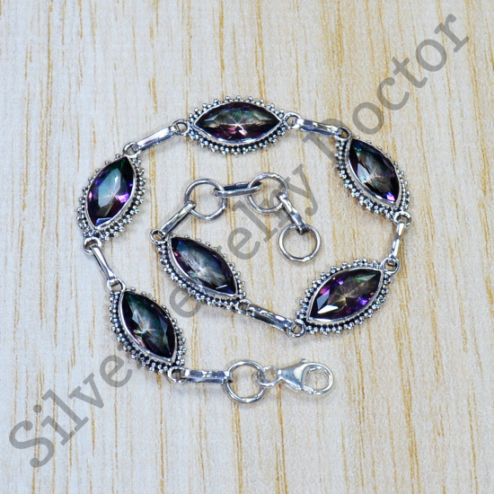 Jaipur Designer Jewelry Mystic Topaz Gemstone 925 Sterling Silver Bracelet SJWBR-448