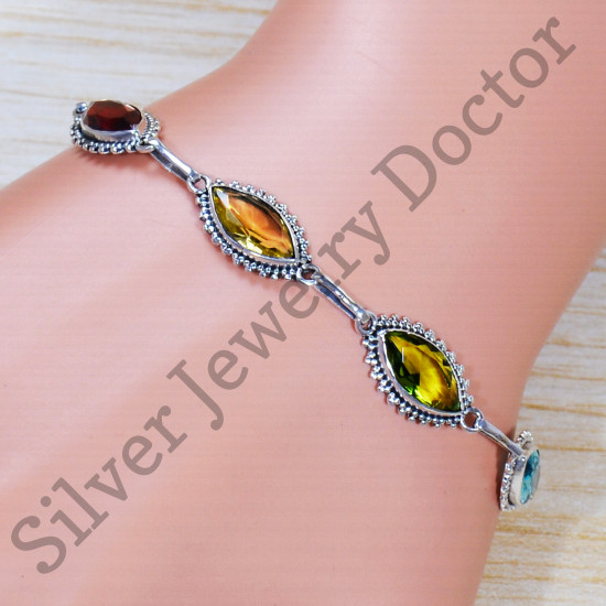925 Sterling Silver Ancient Look Jewelry Amethyst And Multi Gemstones Bracelet SJWBR-472
