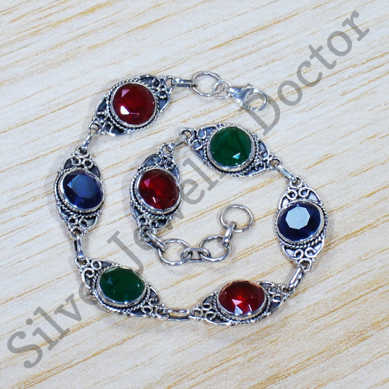Wholesale Price Jewelry Ruby And Multi Gemstones 925 Sterling Silver Bracelet SJWBR-475