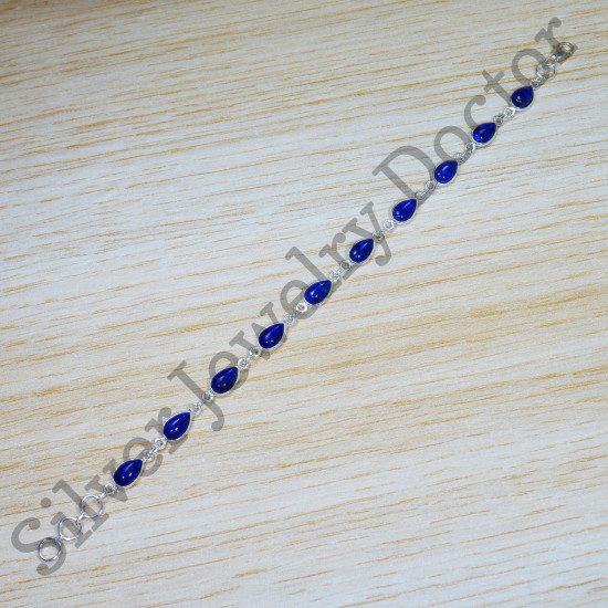 925 Sterling Silver Wholesale Jewelry Lapis Lazuli Gemstone Bracelet SJWBR-477