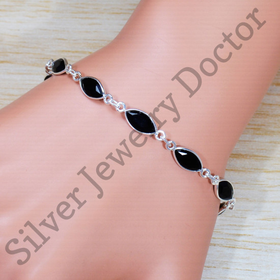 Anniversary Gift 925 Sterling Silver Jewelry Black Onyx Gemstone Bracelet SJWBR-486