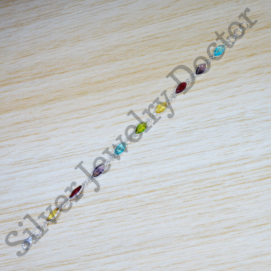 925 Pure Sterling Silver Jewelry Peridot And Multi Gemstones Bracelet SJWBR-492