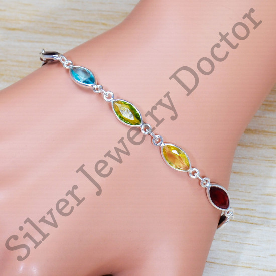 925 Pure Sterling Silver Jewelry Peridot And Multi Gemstones Bracelet SJWBR-492