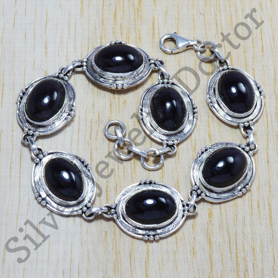 beautiful black onyx gemstone 925 sterling silver wholesale jewelry bracelet SJWBR-9