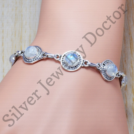 925 sterling silver handmade jewelry rainbow moonstone gemstone nice bracelet SJWBR-19