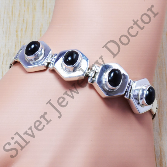 black onyx gemstone 925 sterling silver wholesale jewelry bracelet SJWBR-35