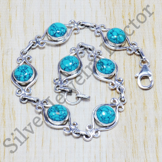 beautiful turquoise gemstone 925 sterling solid silver jewelry new bracelet SJWBR-37