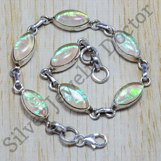 925 sterling solid silver fashion jewelry synthetic opal gemstone bracelet SJWBR-41