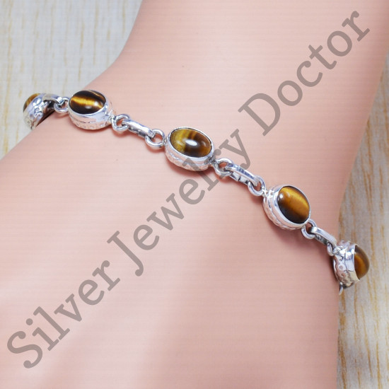 wholesale 925 sterling solid silver jewelry tiger eye gemstone bracelet SJWBR-47