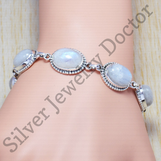 handmade jewelry rainbow moonstone gemstone 925 silver fancy bracelet SJWBR-49