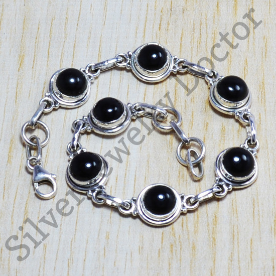 Black Onyx Gemstone Genuine 925 Sterling Silver Jewelry Bracelet SJWBR-52