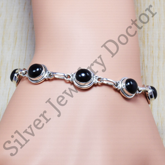 Black Onyx Gemstone Genuine 925 Sterling Silver Jewelry Bracelet SJWBR-52