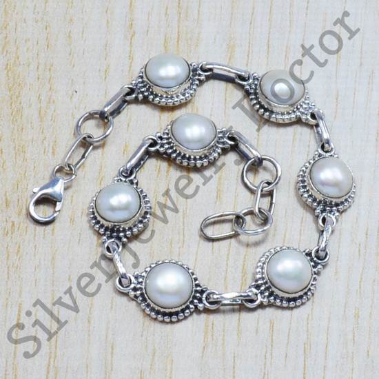 925 Sterling Silver Wholesale Price Jewelry Pearl Gemstone Bracelet SJWBR-63