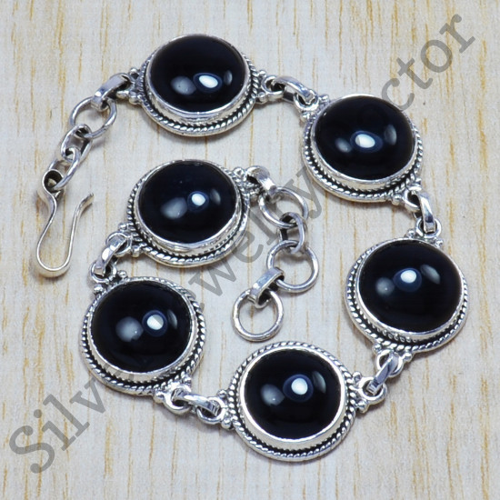 Beautiful Black Onyx 925 Sterling Silver Jewelry Wholesale Bracelet SJWBR-72