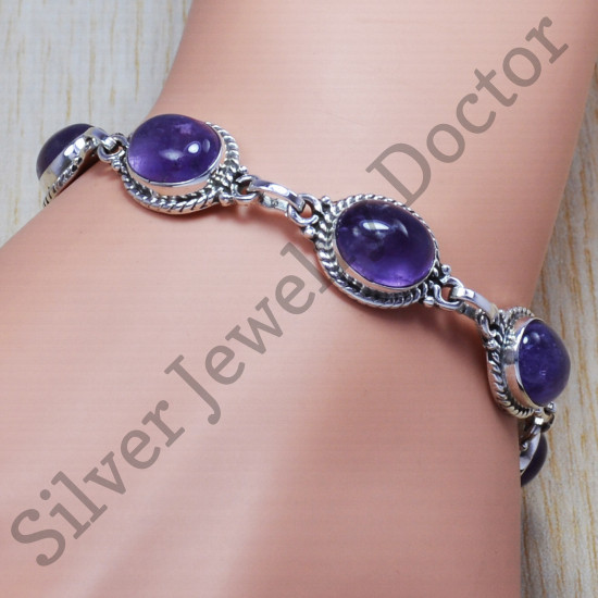 Amethyst Gemstone 925 Sterling Silver Wholesale Price Jewelry Bracelet SJWBR-77