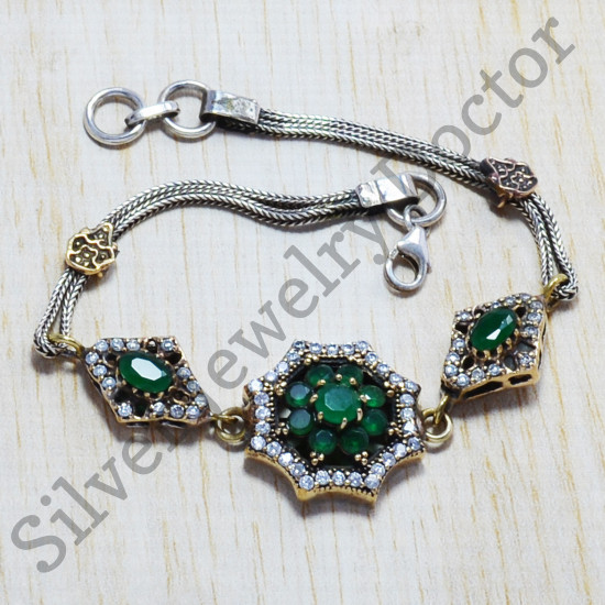 Indian Fashion Jewelry 925 Sterling Silver Emerald And Zircon Stone Bracelet SJWBR-78