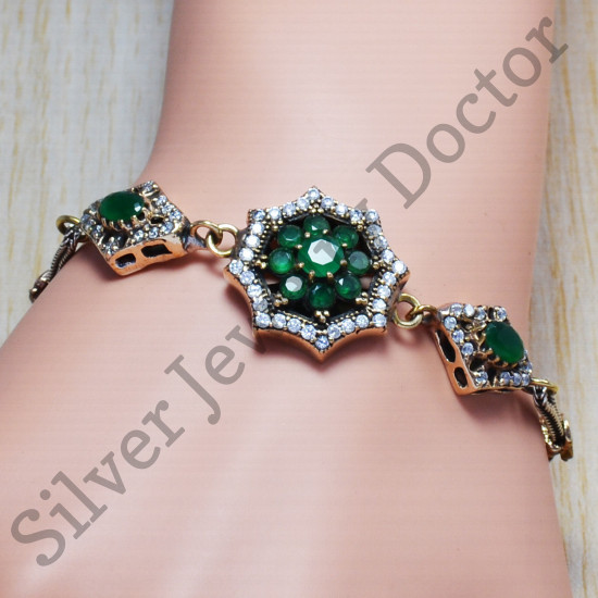 Emerald And Zircon Gemstone 925 Sterling Silver Jewelry Wholesale Bracelets SJWBR-79
