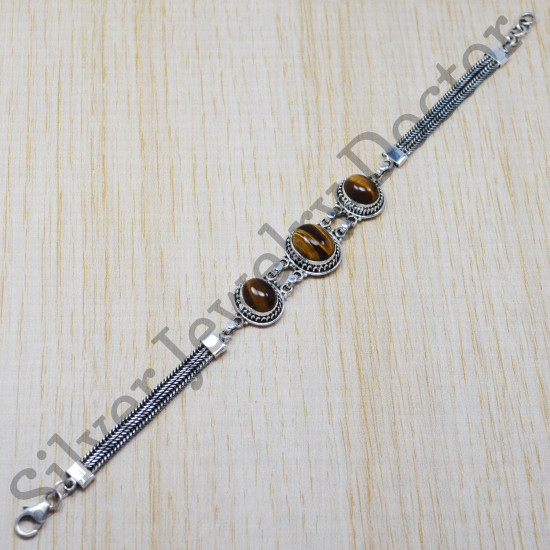 925 Sterling Silver Jewelry Tiger Eye Gemstone Handmade Bracelet SJWBR-81