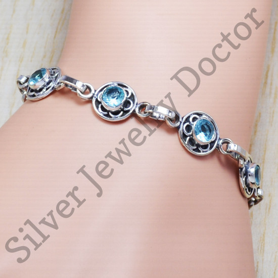 Beautiful Blue Topaz Gemstone 925 Silver Wholesale Jewelry Bracelet SJWBR-83