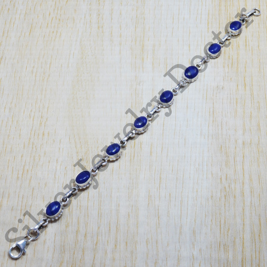 925 Sterling Silver Wholesale Jewelry Lapis Lazuli Gemstone Bracelet SJWBR-88