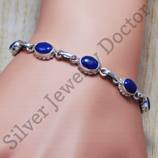 925 Sterling Silver Wholesale Jewelry Lapis Lazuli Gemstone Bracelet SJWBR-88