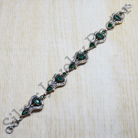 925 Sterling Silver Indian Jewelry Emerald and  Zircon Gemstone Handmade Bracelet SJWBR-95