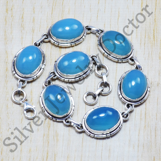 Indian Fashion Blue Chalcedony Gemstone 925 Silver Jewelry Bracelet SJWBR-96