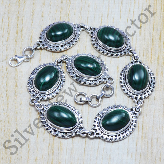 925 Sterling Silver Indian Jewelry Malachite Gemstone Bracelet SJWBR-97