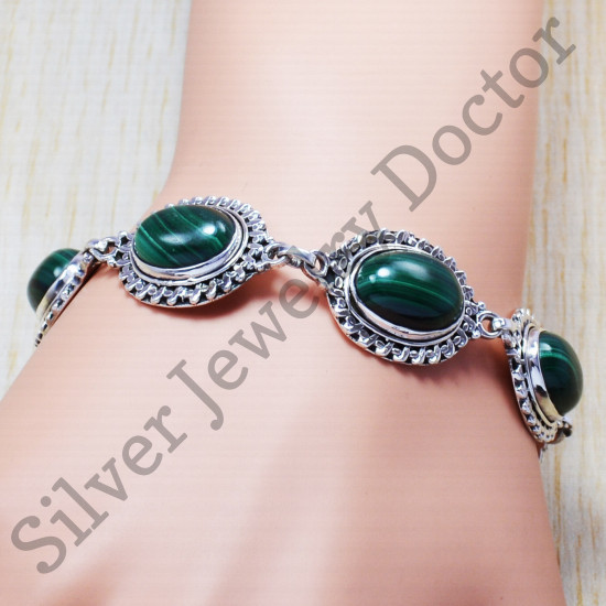 925 Sterling Silver Indian Jewelry Malachite Gemstone Bracelet SJWBR-97