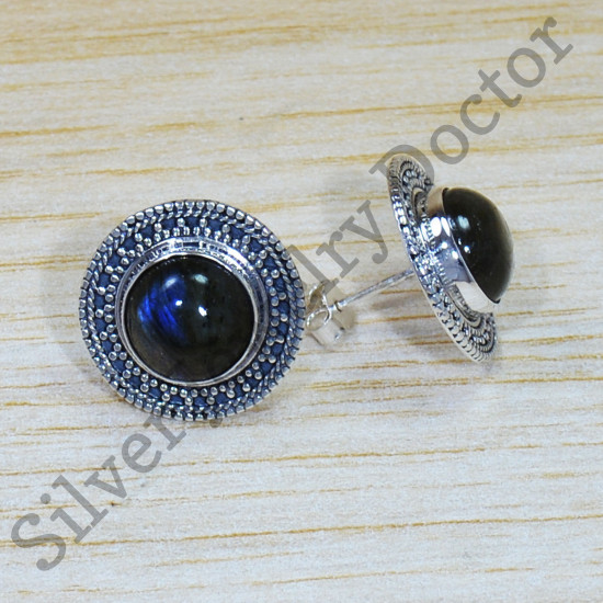 925 Sterling Silver Labradorite Gemstone Amazing Look Jewelry Stud Earrings SJWES-235