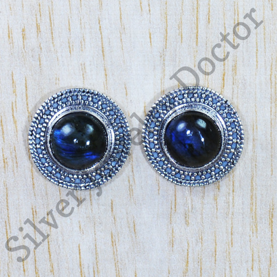 925 Sterling Silver Labradorite Gemstone Amazing Look Jewelry Stud Earrings SJWES-235