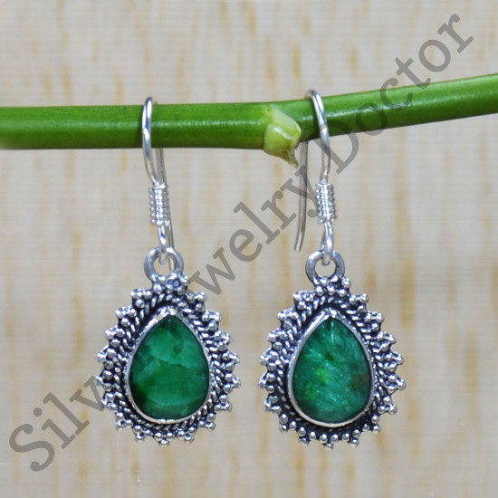 925 Sterling Silver Wholesale Price Jewelry Emerald Gemstone Earrings SJWE-583