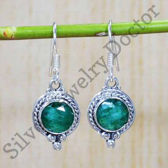 Jaipur Fashion Jewelry Emerald Gemstone 925 Sterling Silver Earrings SJWE-593