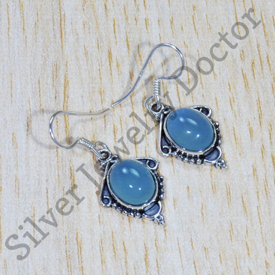 Blue Chalcedony Gemstone Stylish Jewelry 925 Sterling Silver Earrings SJWE-609