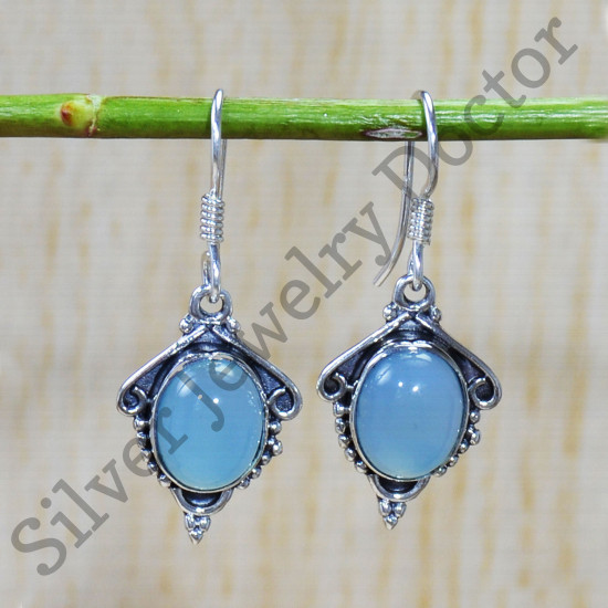 Blue Chalcedony Gemstone Stylish Jewelry 925 Sterling Silver Earrings SJWE-609