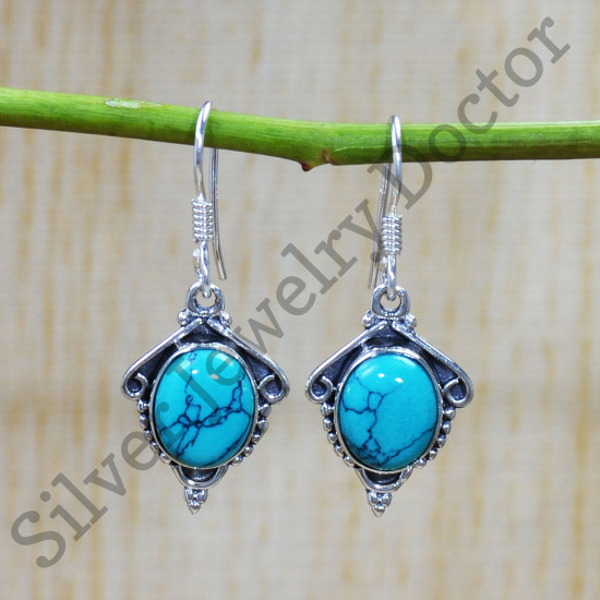 Turquoise Gemstone 925 Sterling Silver Indian Fashion Jewelry Earrings SJWE-617