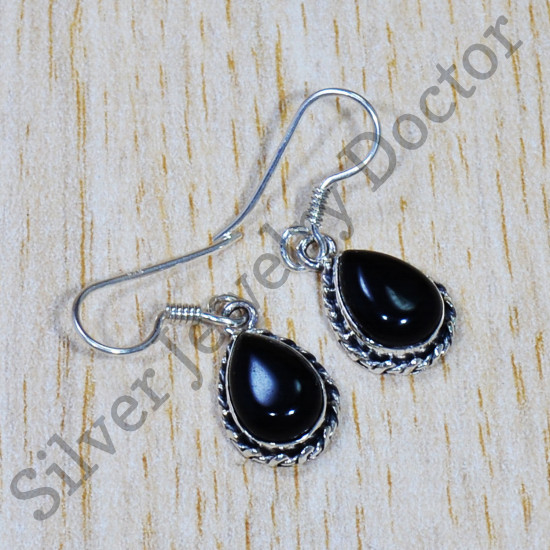 Anniversary gift Jewelry 925 Sterling Silver Black Onyx Gemstone Earrings SJWE-631