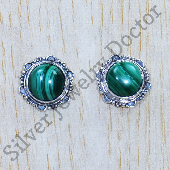 Causal Wear Jewelry Malachite Gemstone 925 Sterling Silver Stud Earrings SJWES-238