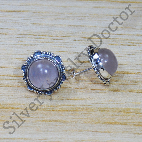 Real 925 Sterling Silver Rose Quartz Gemstone Jewelry Beautiful Stud Earrings SJWES-384