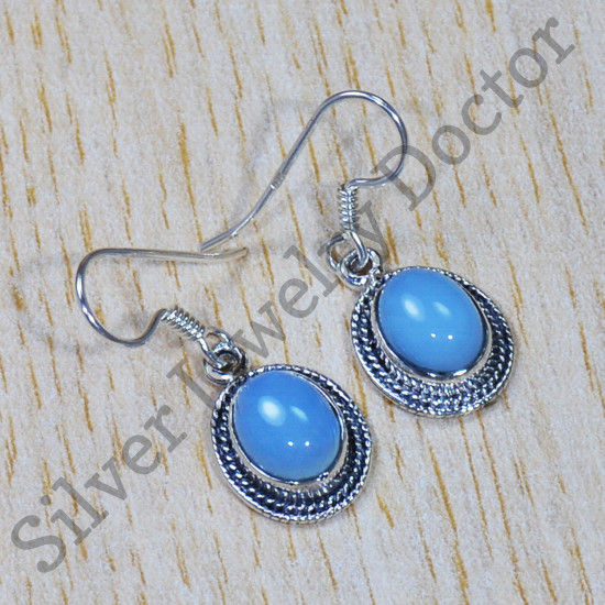 Blue chalcedony Gemstone Ancient Look Jewelry 925 Sterling Silver Earrings SJWE-645