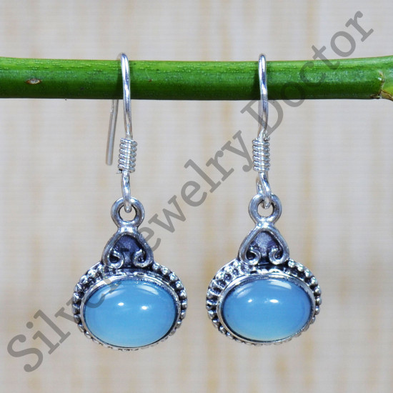 Blue Chalcedony Gemstone 925 Sterling Silver Antique Look Jewelry Earrings SJWE-658