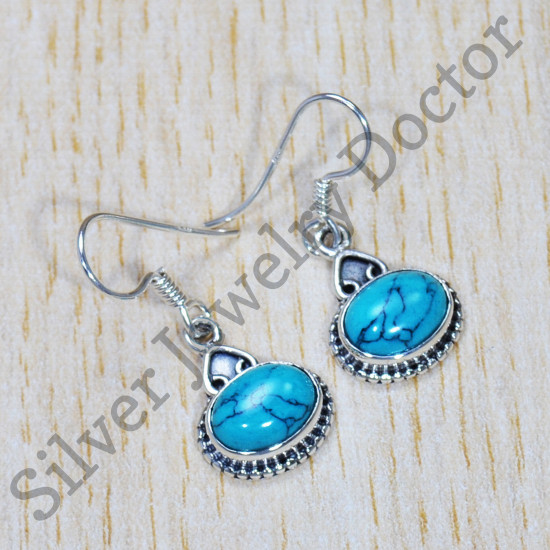 Anniversary Gift Jewelry Turquoise Gemstone 925 Sterling Silver Earrings SJWE-659