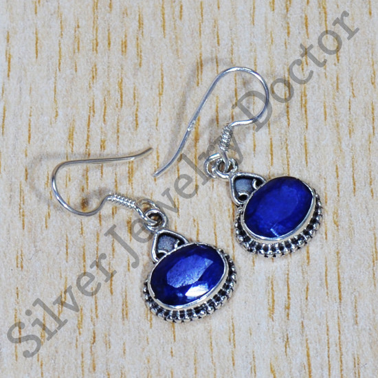 925 Sterling Silver Light Weight Jewelry Sapphire Gemstone Earrings SJWE-667