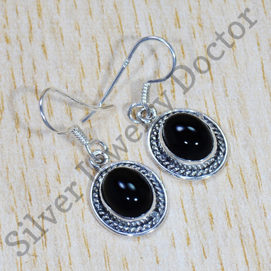 Beautiful 925 Sterling Silver Black Onyx Gemstone Jewelry Fine Earrings SJWE-673