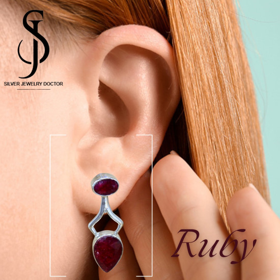 Ruby 925 Sterling Silver Earrings (SJWE-911) Ruby 925 Sterling Silver Earrings (SJWE-911)