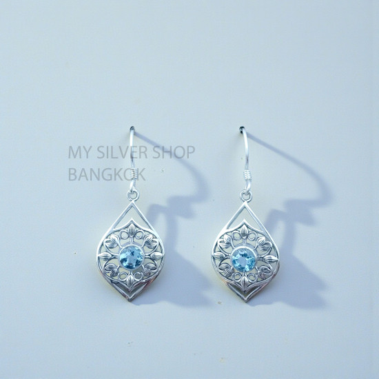 Blue Topaz 925 Sterling Silver Earrings (MYSE-174) Blue Topaz 925 Sterling Silver Earrings (MYSE-174)