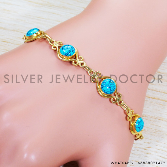 Turquoise 925 Sterling Silver Bracelet (GBR-558) Turquoise 925 Sterling Silver Bracelet (GBR-558)