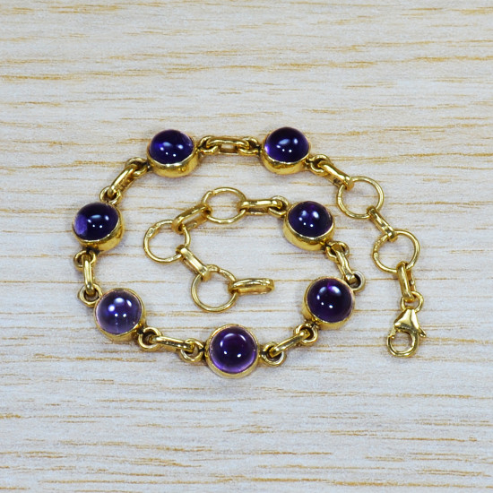 Authentic Gold Plated Sterling Silver Beautiful Jewelry Amethyst Gemstone Bracelet GBR-559
