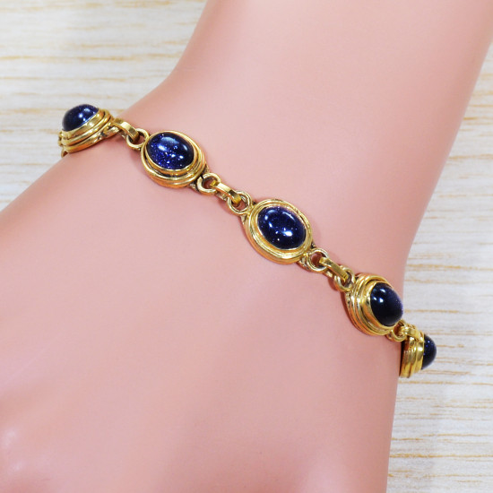 Anniversary Gift Jewelry Blue Sunstone Gold Plated Sterling Silver Bracelet GBR-560